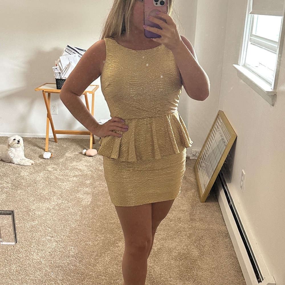 Gold Peplum Party Dress